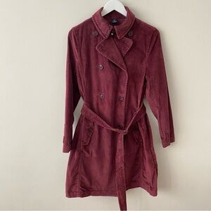 GAP Women's Corduroy Trench Coat - Burgundy Size Medium
